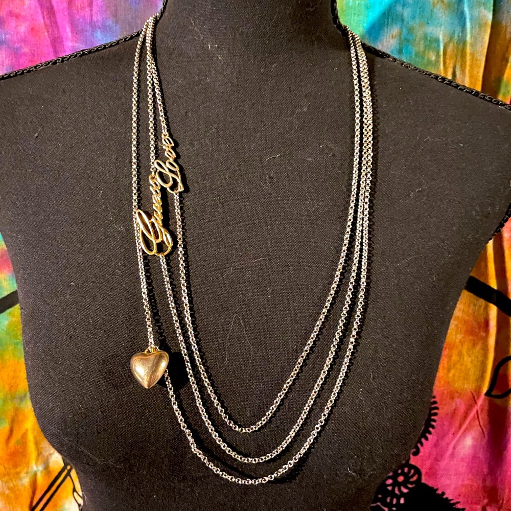 Guess love layered necklace chain silver gold